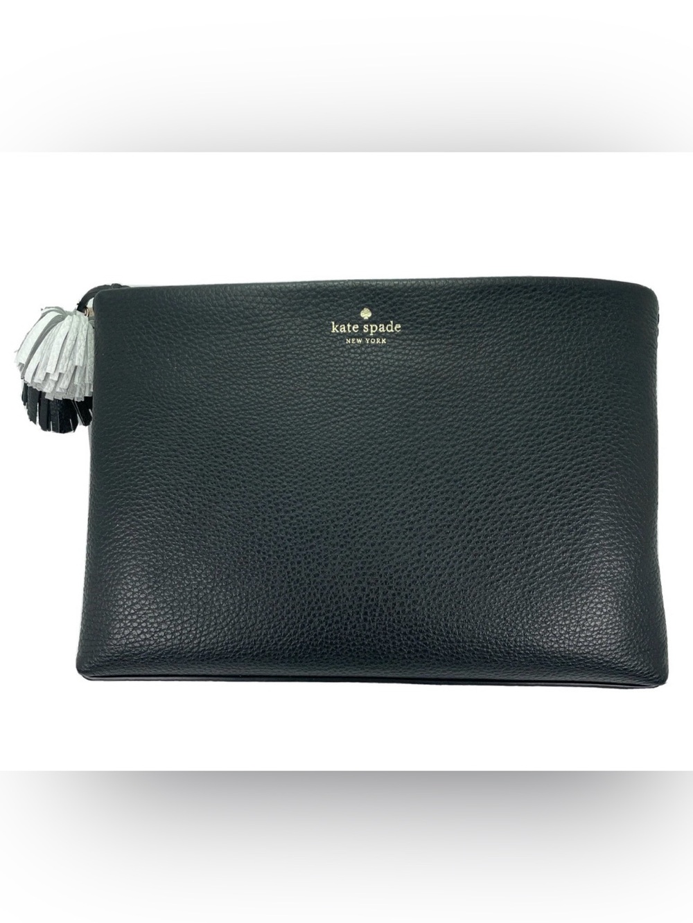 Kate Spade Palmer Street Shala Clutch/Pouch Black Pebbled Leather Poms